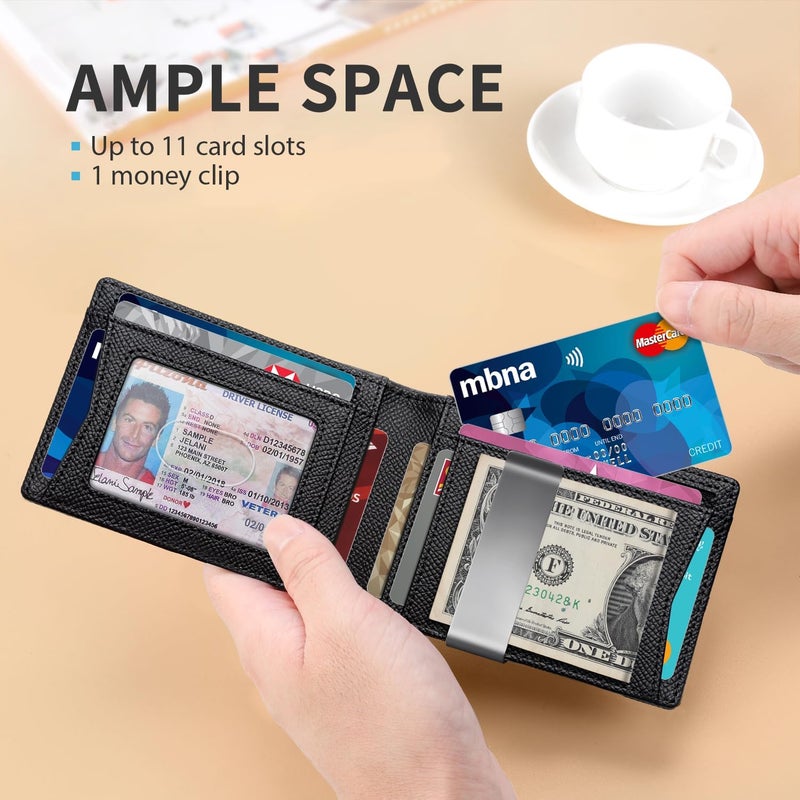 RUNBOX محافظ نقود للرجال، محفظة جلدية رفيعة للرجال، محفظة جيب أمامية مانعة لتقنية RFID، حامل بطاقات ائتمان رفيع مع علبة هدايا - Image 2